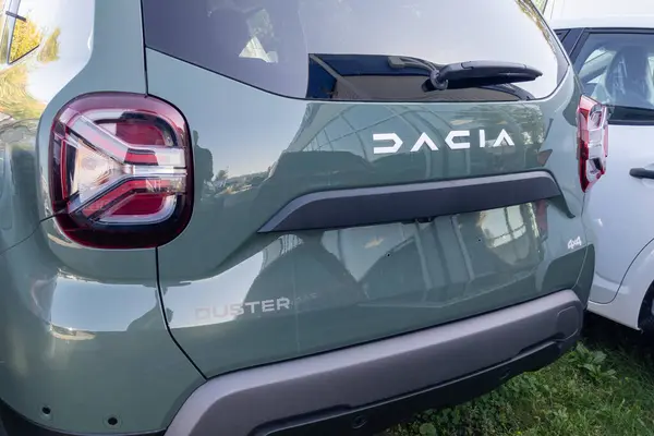 stock image Bordeaux , France - 10 06 2023 : Dacia duster car logo brand new rear sign text detail on modern suv vehicle Romania manufacturer by renault