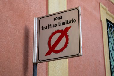 Zona Traffico Limitato italian text means limited traffic zone sign panel in Italia city restricting cars to historical center of italy town centre clipart