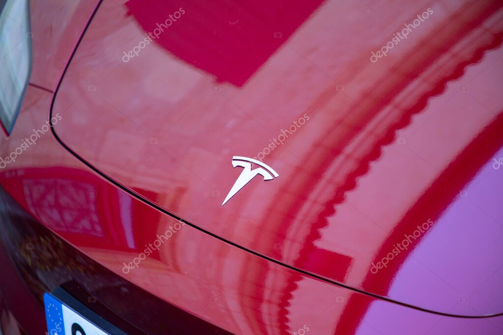 Bordeaux , France - 11 29 2023 : Tesla Model 3 electric car vehicle ev sign logo and text brand from america