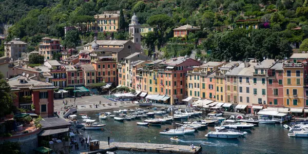 Portofino Olaszország 2023 Portofino Város Kikötőjének Panorámája Liguria Olaszország — Stock Fotó