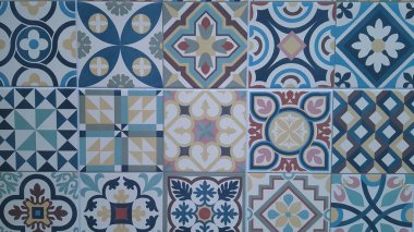 mavi tarihi Portekiz fayans deseni Azulejo dizaynı klasik mozaiklerin kusursuz arkaplanı
