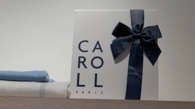 Bordeaux, Fransa - 12 17 2023: caroll logosu ve hediye paketi paketindeki marka metni