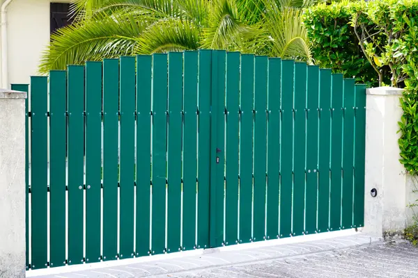 portal green design entrance metal aluminum gate of facade modern house