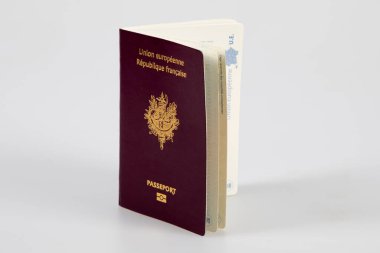 French passeport means france passport europe white desk background