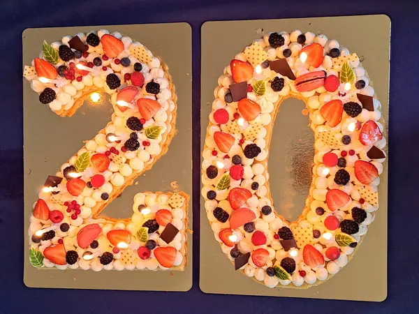 berry fruit cake in the form of the number twenty for birthday