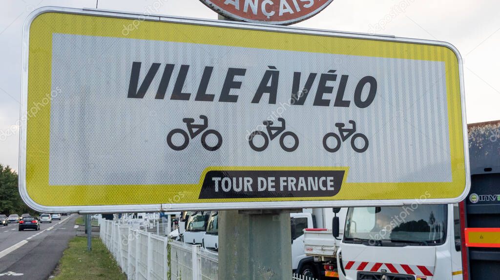 Bordeaux , France -  02 12 2024 : Ville a Velo sign logo and brand text from Tour de France label recognizes communities committed to bicycle mobility