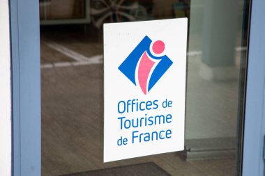 audenge , France -  02 29 2024 : office de tourisme de france brand label logo and text sign on tourism office building door entrance signage in French language clipart