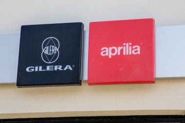Bordeaux , France -  04 04 2024 : Aprilia and gilera Italian motorcycle company sign and text logo dealership store of motorbike clipart