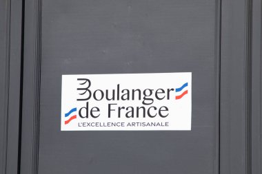 Bordeaux , France -  04 29 2024 : Boulanger de france label brand logo and sign text front of entrance facade french bakery traditional breads official colors clipart