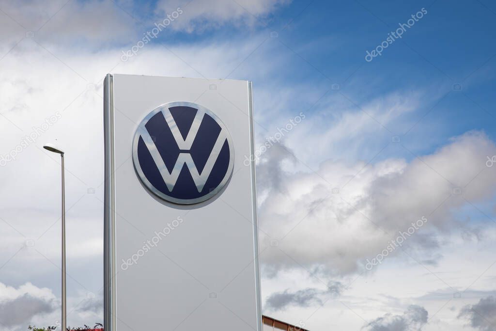 Bordeaux , France -  05 10 2024 : volkswagen modern logo brand front of car shop sign with vw store dealership