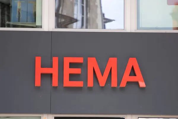 stock image Bordeaux , France -  06 06 2024 : hema shop text sign red logo brand on wall facade store front in urban city street