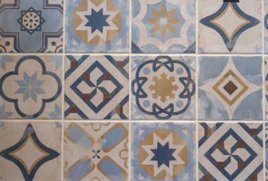 Çiçeksel Mozaik Portekiz mavi desenli azulejo tasarım zemin kare arkaplan