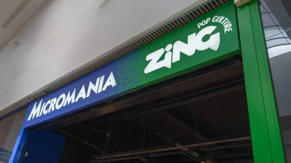 stock image Bordeaux , France -  07 17 2024 : Micromania Zing logo brand shop and text sign entrance store video game retailer signage chain