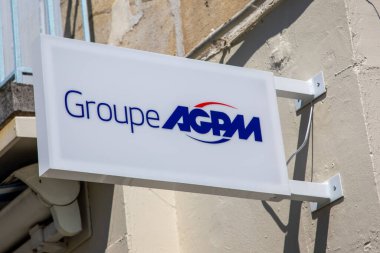 Bordeaux, Fransa - 07: 27 27 2024: agpm grup tego metin imzası ve Fransız Müşterek Memurlar Garantisi Ajans Sigorta Şirketi logo markası zinciri