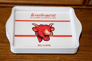 Bordeaux , France -  07 30 2024 : la vache qui rit logo text and sign cheese milk brand in modern tray laughing cow in french store