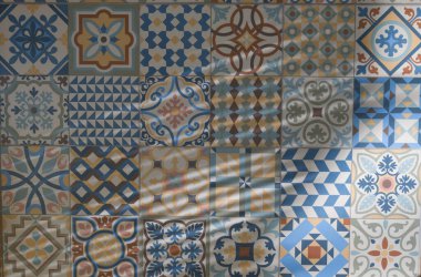Artistik beton kaplama mozaik fayanslar stil dikişsiz geometrik yama güney Azulejo duvar dekoru güneş gölgesi arkaplan