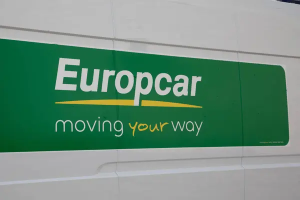 stock image La Rochelle , France - 08 06 2024 : europcar moving your way logo brand and text sign on side rent truck panel van side of rental french vehicles