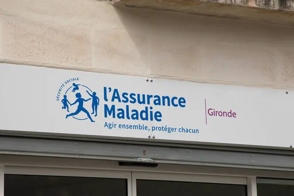 stock image Bordeaux , France -  04 15 2024 : l'assurance maladie gironde blue logo sign social security text brand french Illness branch wall facade agency