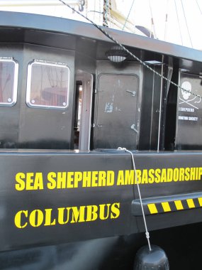 Bordeaux, France -  10 10 2024 : Sea Shepherd ambassadorship Boat name columbus organisation Steve Irwin signature logo brand flag and text sign clipart