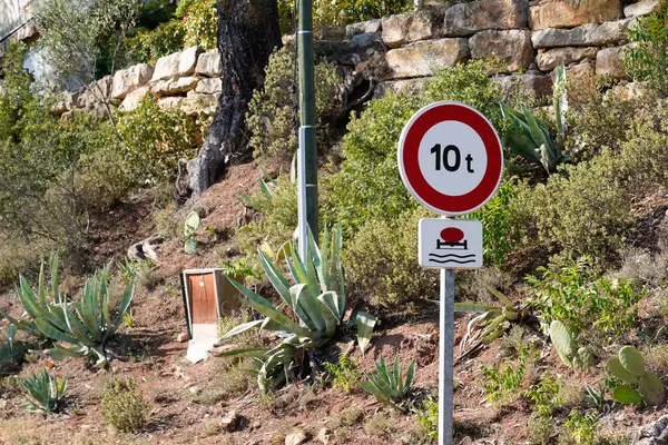 Trafik levhası kirletici madde ve b13 maksimum ağırlık 10 ton tabelasını yolda taşımayı yasaklıyor.