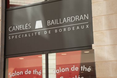 Bordeaux, France -  10 30 2024 : Baillardran caneles brand logo chain and text sign wall facade local french burgundy pastry in Bordeaux france city clipart