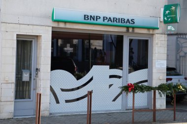 Bordeaux , France - 12 15 2024 : bnp paribas wall logo brand and chain text sign office facade agency french multinational signage bank entrance chain clipart