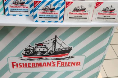 Bordeaux , France - 01 10 2025 : Fisherman's Friend lozenge logo sign and text supermarket brand of strong menthol lozenges produced by the Lofthouse clipart