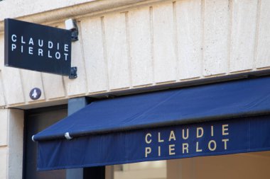 Bordeaux , France - 02 14 2025 : claudie pierlot facade sign logo brand and text signage at wall entrance of fashionable textile store of fashion commercial clothing storefront clipart