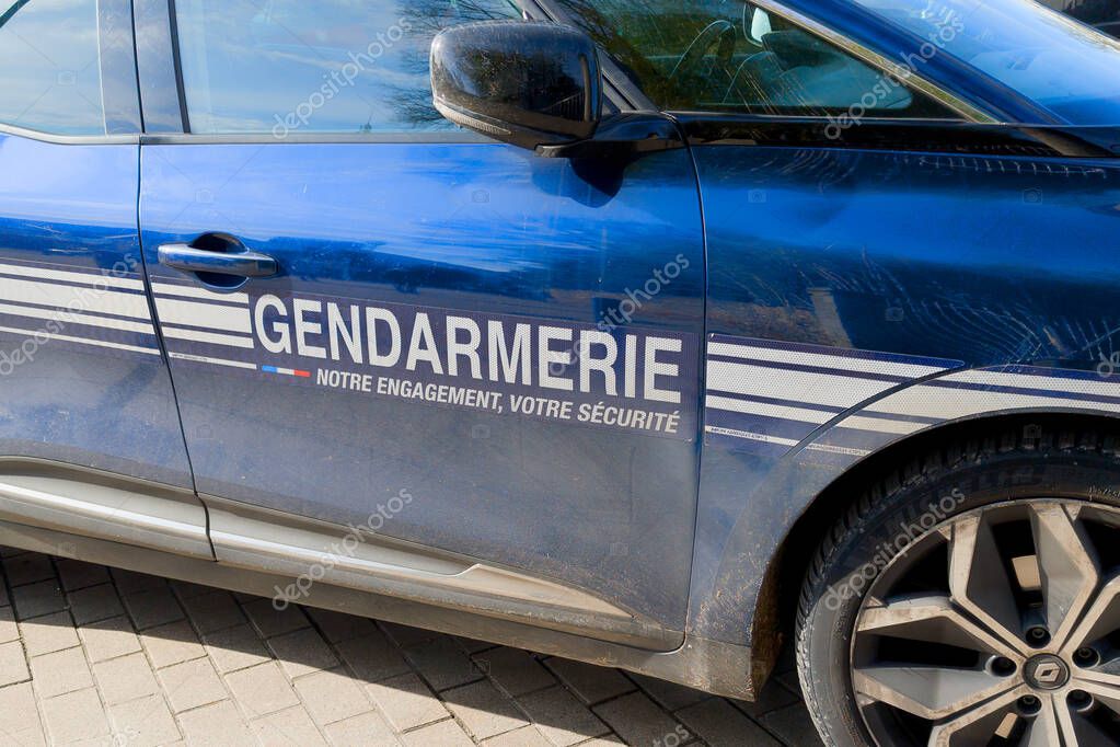 Bordeaux , France - 03 06 2025 : gendarmerie car text sign on door means in french military police vehicle with logo on side