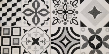 arkaplan kiremitleri Portekiz duvarı dekoratif desen azulejos siyah beyaz ve gri