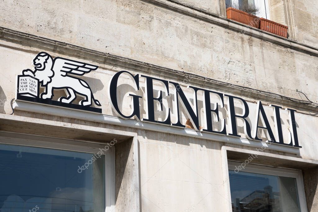 Bordeaux , Aquitaine  France - 04 03 2025 : generali brand logo facade and text sign on wall agency italian office of chain insurance company