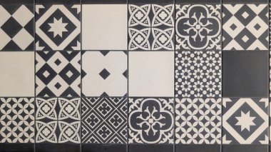 arkaplan kiremitleri retro Portekiz duvarı dekoratif desen azulejos vintage siyah beyaz ve gri