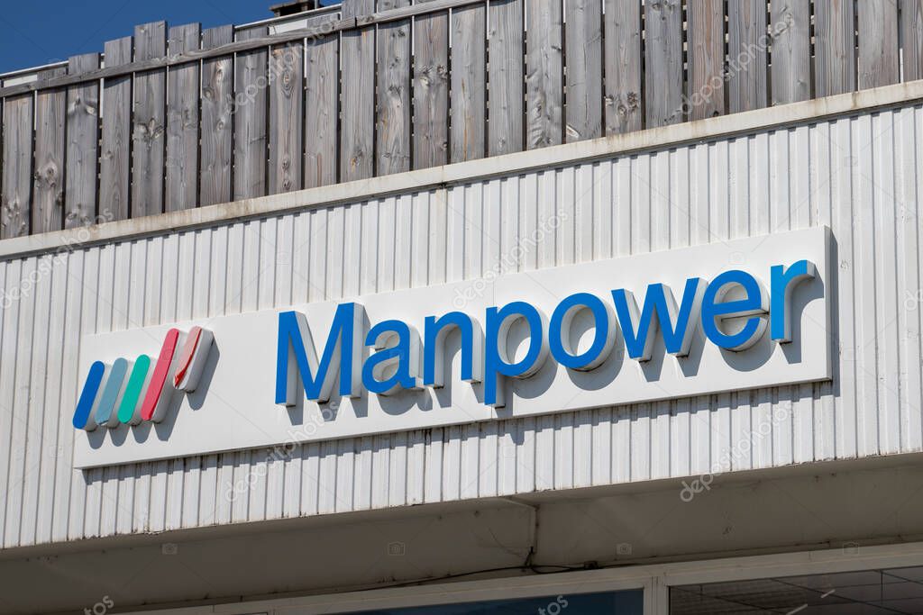 Bordeaux ,  France - 04 10 2025 : manpower chain sign brand and text logo on chain wall entrance facade of employment staffing people firm agency worker