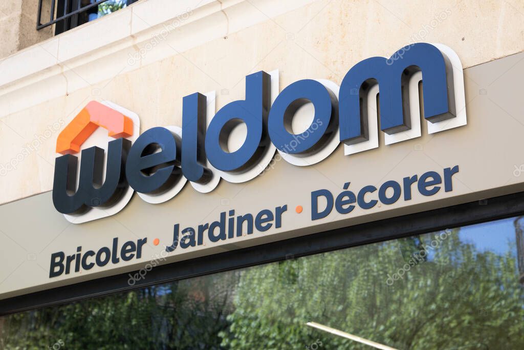 Bordeaux ,  France - 04 17 2025 : weldom store facade text brand of diy do it yourself chain stores with w logo sign on shop front entrance