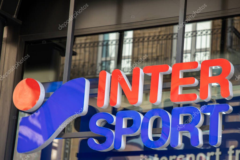Bordeaux ,  France - 04 17 2025 : intersport sport brand sign and text logo facade storefront store international shop sporting chain goods retailer
