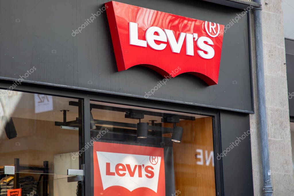Bordeaux , France -  04 18 2025 : levi's sign brand and text logo storefront of American shop chain facade clothing us company made denim jeans levis entrance