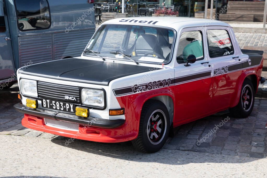 Bordeaux , France - 04 19 2025 : simca rallye 2 coupe srt 77 car old timer vintage racing France 1970 classic vehicle race