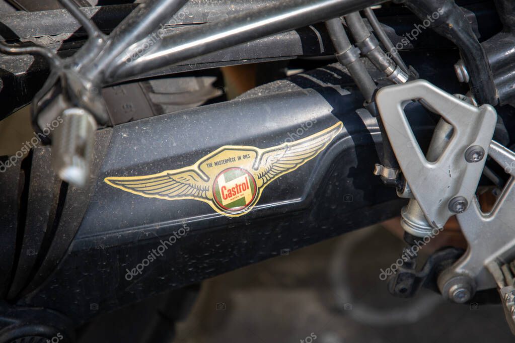 Bordeaux , France - 04 22 2025 : castrol motor oil logo text and sign brand british global sticker of industrial and automotive lubricants on vintage motorcycle