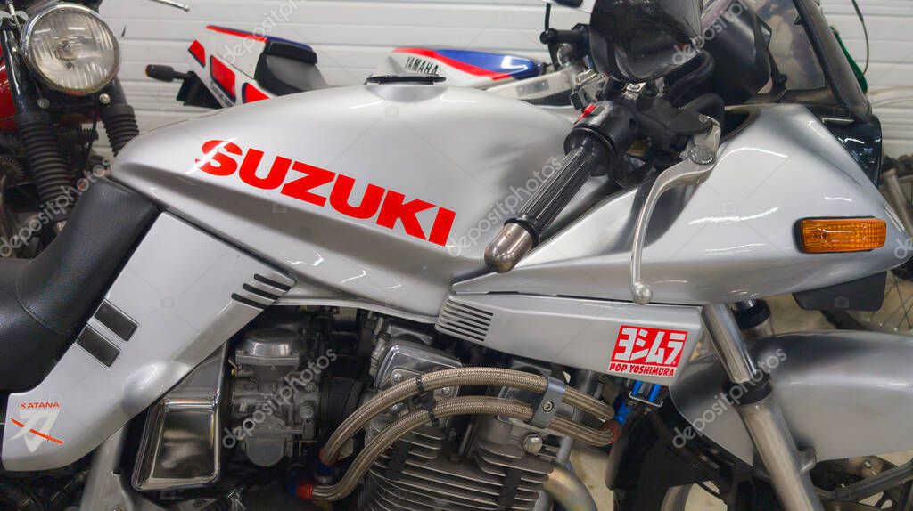 Bordeaux , France - 04 25 2025 : suzuki katana pop yoshimura motorbike 125cc logo brand and text sign on vintage motorcycle