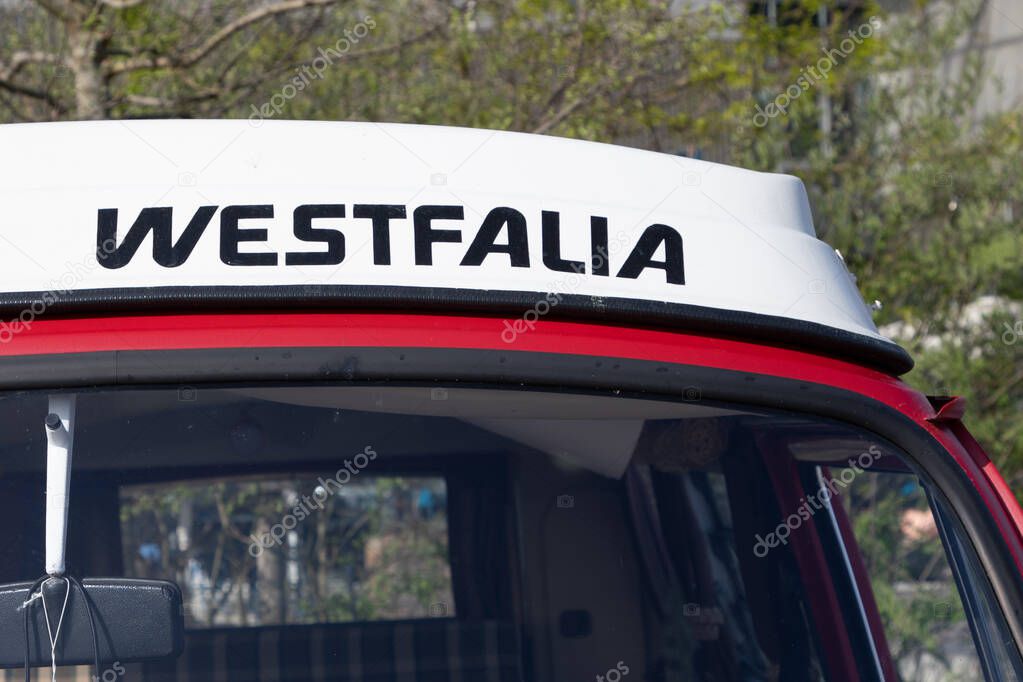 Bordeaux , France - 04 25 2025 : vw ancient westfalia brand sign and text logo of seventies camper minibus volkswagen type 2 bulli motorhome transporter bus
