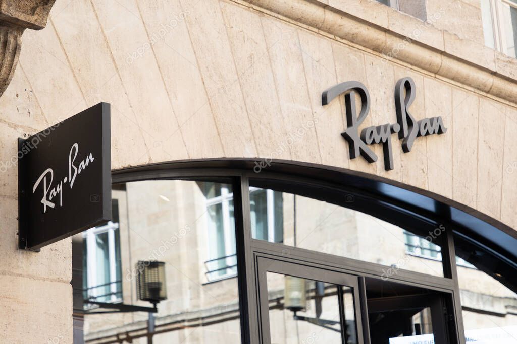 Bordeaux , France - 04 28 2025 : ray-ban sign logo shop and text brand front of facade store fashion storefront clothes boutique chain entrance sunglasses