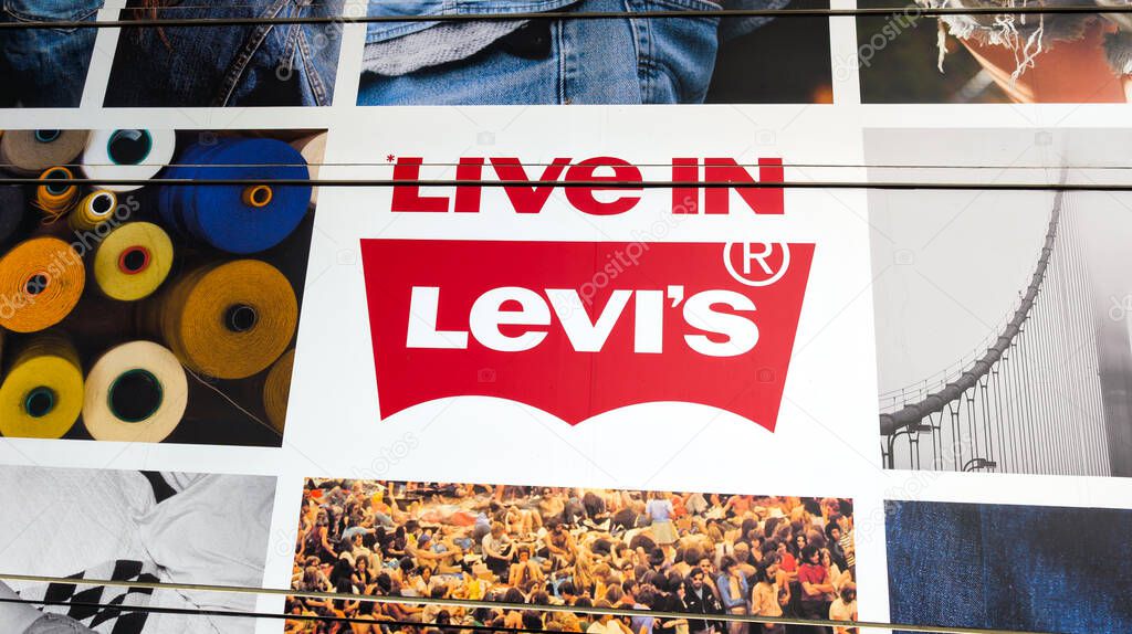 Bordeaux , France - 04 28 2025 : levis storefront boutique fashion logo text chain and brand live in levi's sign on street facade city of clothes store wall shop fashion