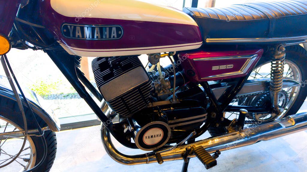 Bordeaux , France -  05 01 2025 : yamaha yr5 350 1971  retro logo brand and text sign on motorcycle vintage red petrol old tank fuel motorbike