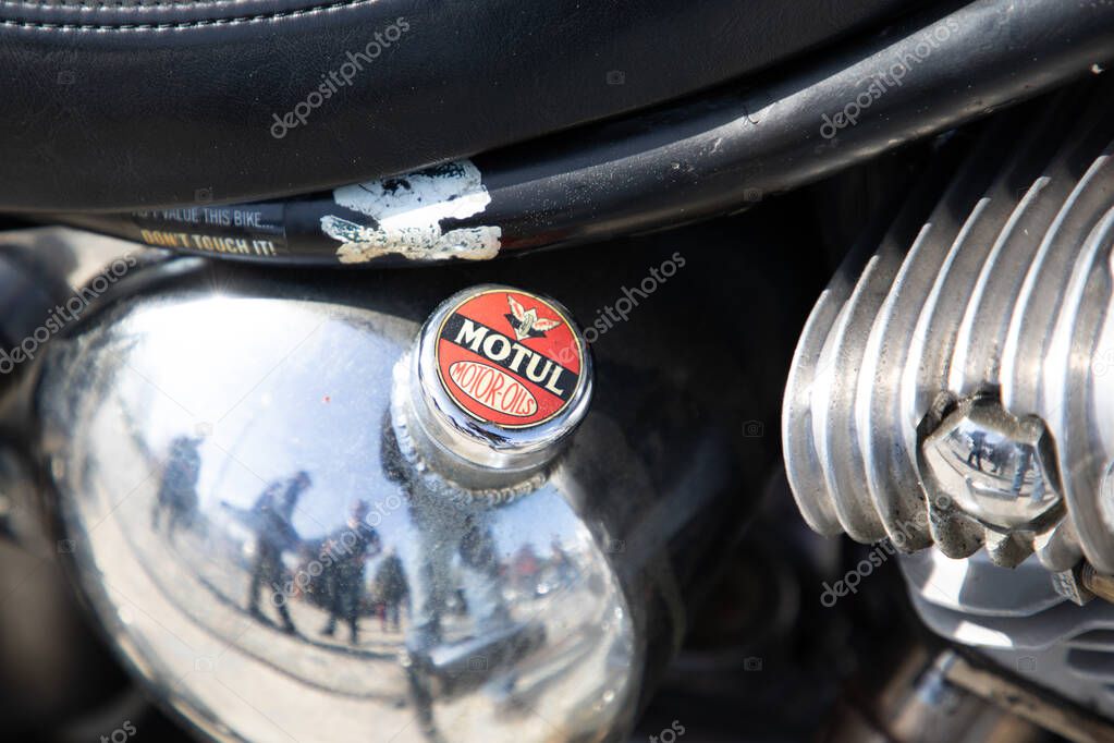 Bordeaux , France - 05 02 2025 : motul motor oils logo text and sign french brand of lubricants on motorbike race car vintage motorcycle