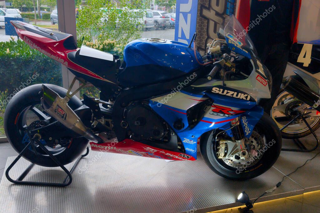 Bordeaux , France - 05 03 2025 : suzuki gsxr colorful racing motorbike with stickers race motorcycle