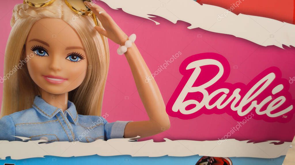 Bordeaux , France - 05 06 2025 : barbie doll pink logo brand and text sign on shop advertising games toy of blond hair