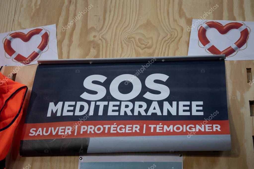 Bordeaux , France - 05 10 2025 : sos mediterranee civil and european association for search and rescue on the high seas sign brand and text logo
