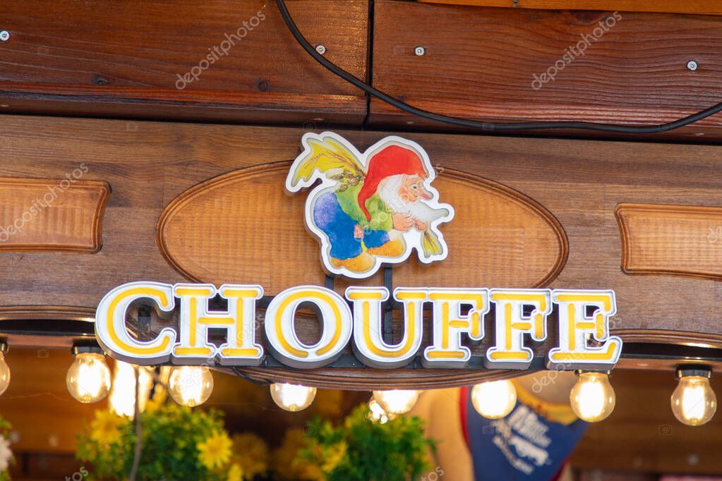 Bordeaux , France - 05 29 2025 : la chouffe logo brand and sign text front of bar pub of belgian blonde beer