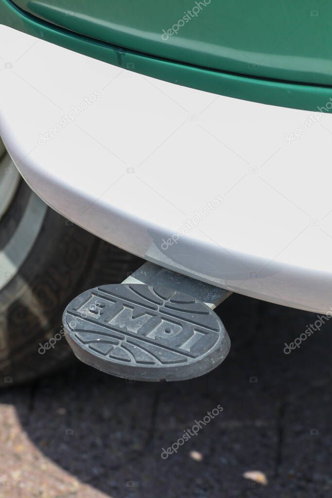 Bordeaux , France - 06 10 2025 : empi american accessory step for volkswagen panel van bus type 2 vw bulli transporter empi logo sign and brand text side bus auto badge