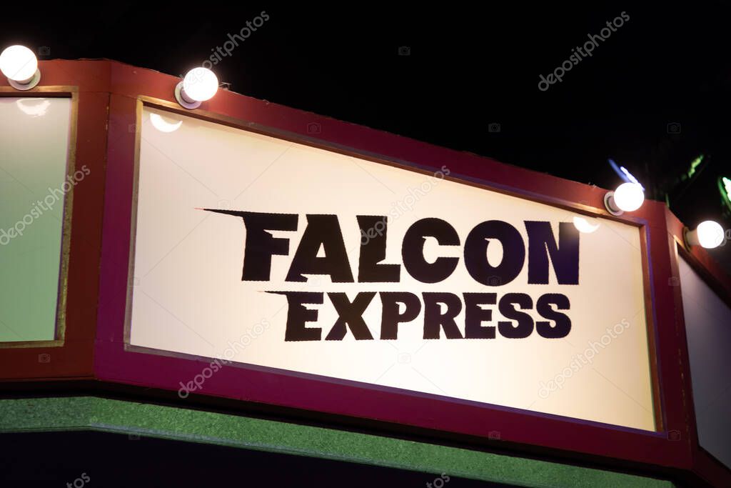 Bordeaux , France - 06 19 2025 : falcon express french-canadian animated film in relief logo brand and text sign of film 2025 pets trapped in a speeding train